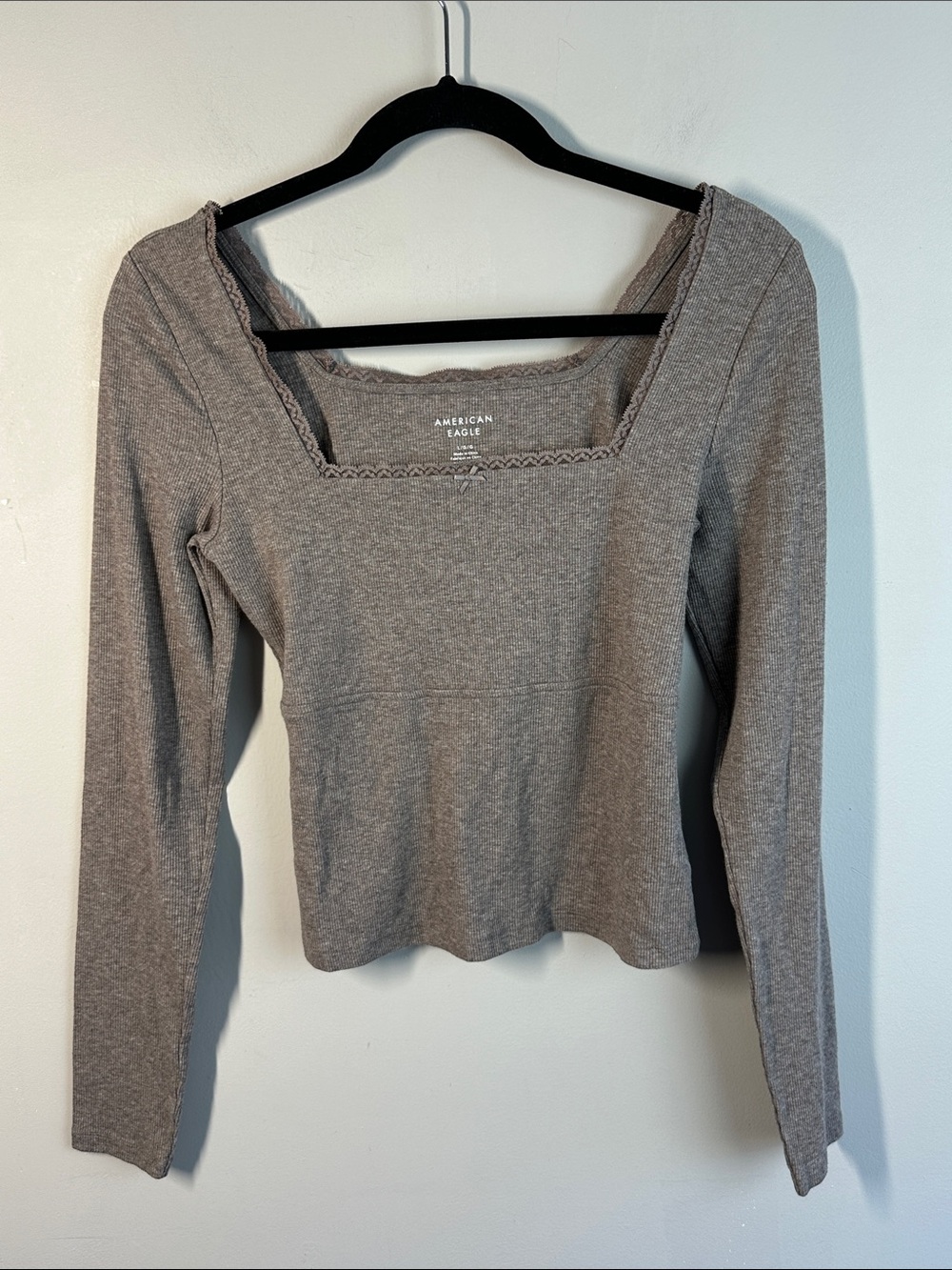 American Eagle Square Neck Lace Long Sleeve Top Size L